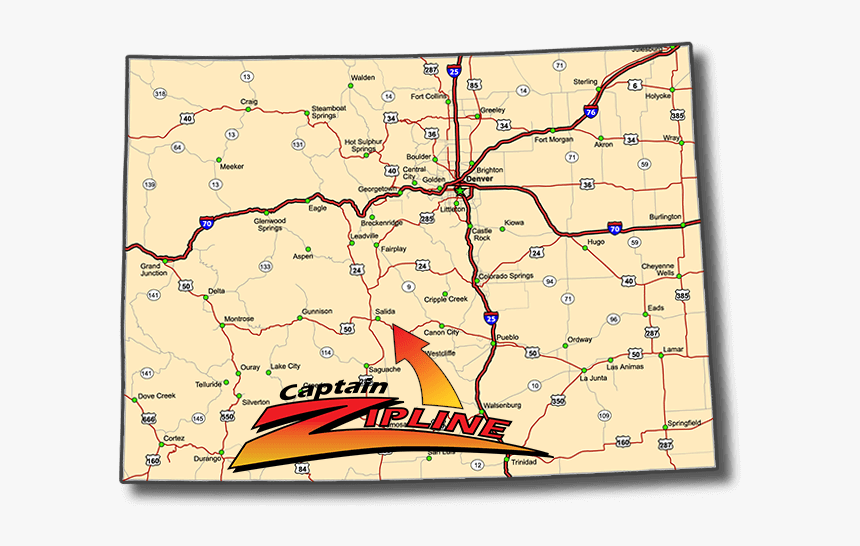 Captain Zipline Central Colorado Map - Colorado Highway Map, HD Png Download
