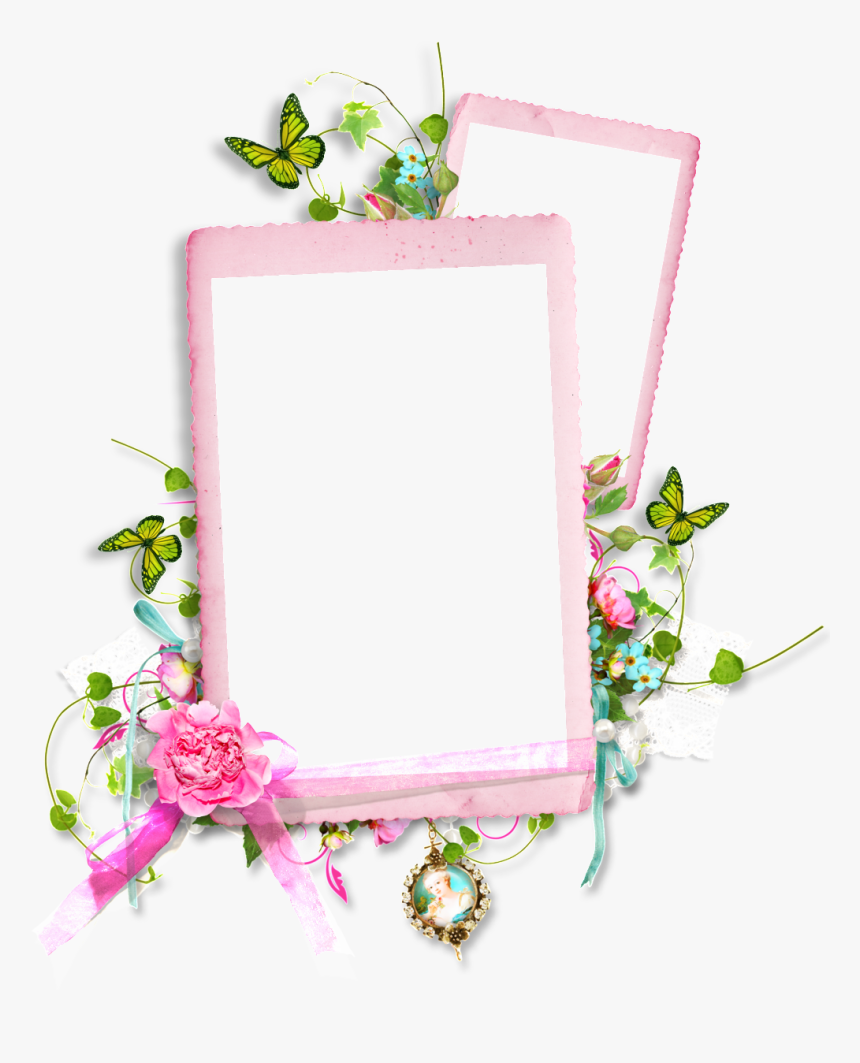 Pink Flowers Leaves Border Png, Transparent Png