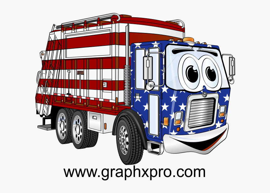 Red White Blue Garbage Truck Cartoon - Garbage Collection Cartoon Garbage Truck Png, Transparent Png