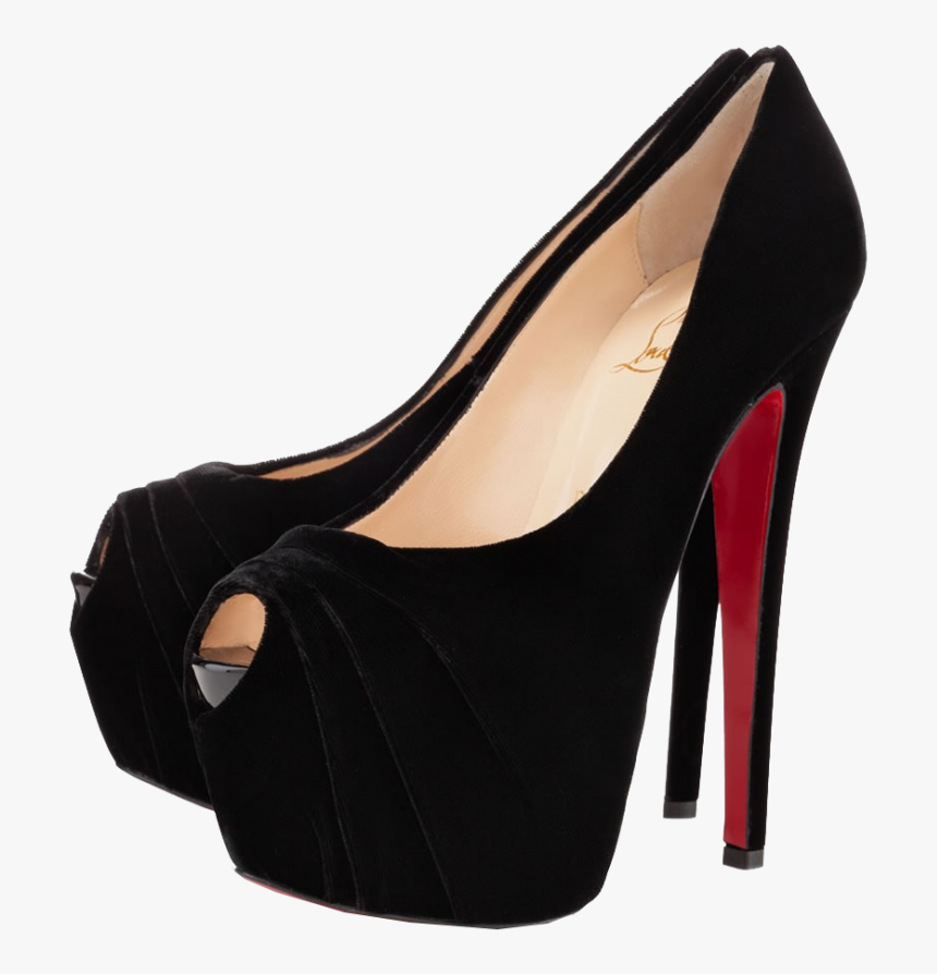 Christian Louboutin Black Drapesse Peep Toe Png Image - Black Heels Transparent Background, Png Download