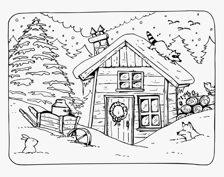 Building,line Art,shed - Cabaña En El Bosque Para Dibujar, HD Png Download