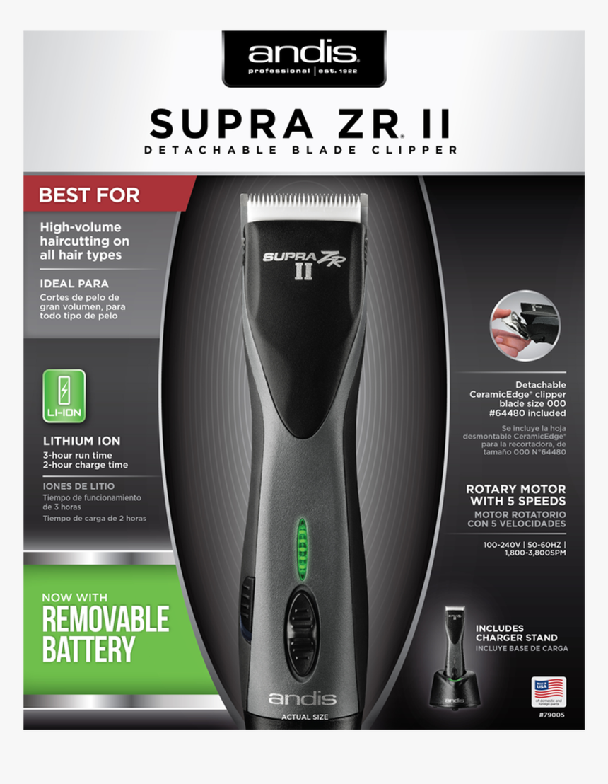 Supra Zr Ii Cordless Detachable Blade Clipper With - Andis Supra Zr Ii, HD Png Download