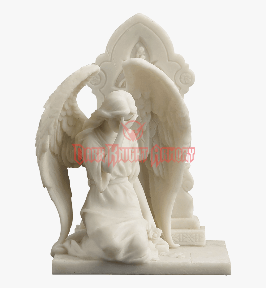 Marble Weeping Angel Kneeling By Tombstone - Statue, HD Png Download