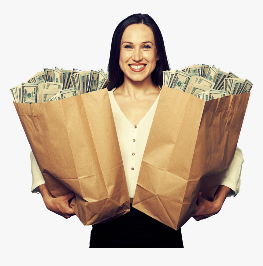 Transparent Woman Holding Money Png - Grocery Bag Full Of Money, Png Download