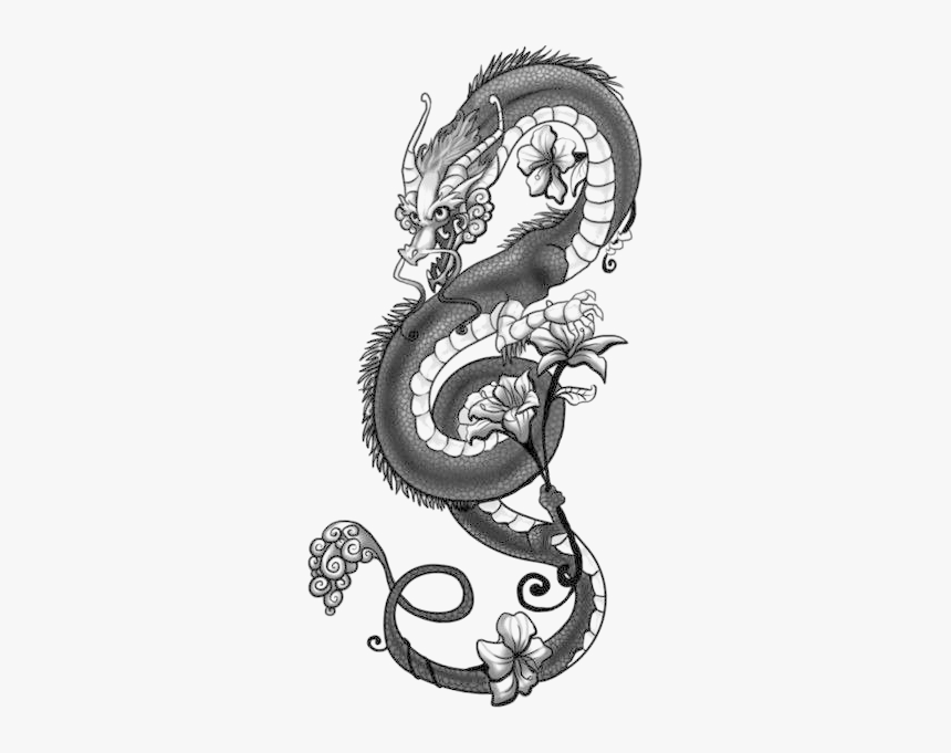 Dragon Tattoo Png Image - Dragon With Flower Tattoo, Transparent Png