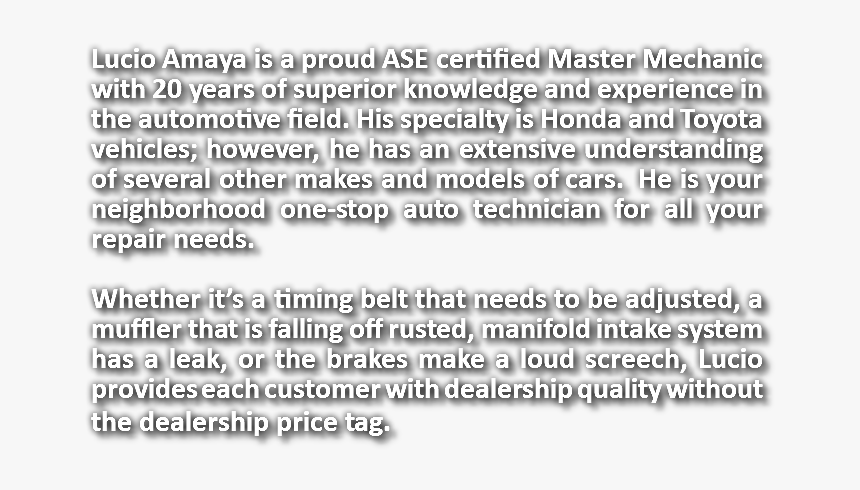Lucio Amaya Is A Proud Ase Certified Master Mechanic - Dagga, HD Png Download