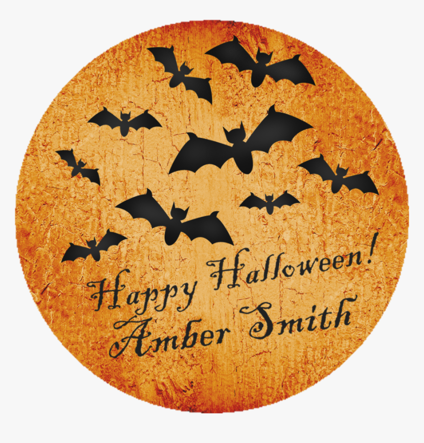 Bat Moon Happy Halloween Stickers Or Favor Tags-party - Circle, HD Png Download