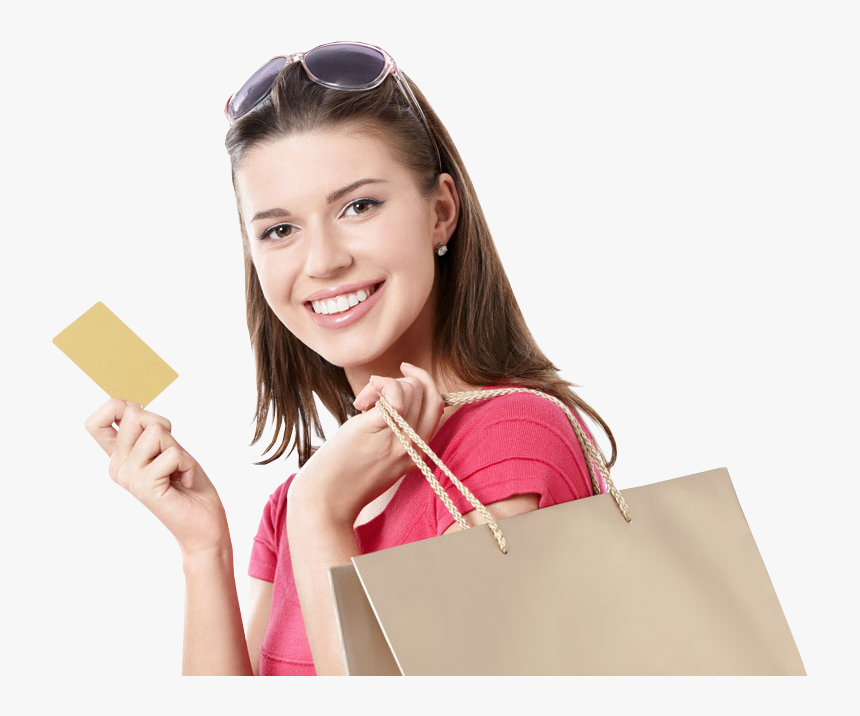 Young Girl Holdind Shopping Bags And Credit Card - Transparent Background Shopping Png, Png Download