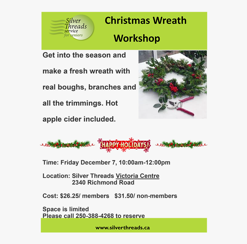 Christmas Wreath Workshop December 7 - Happy Holidays Banner, HD Png Download