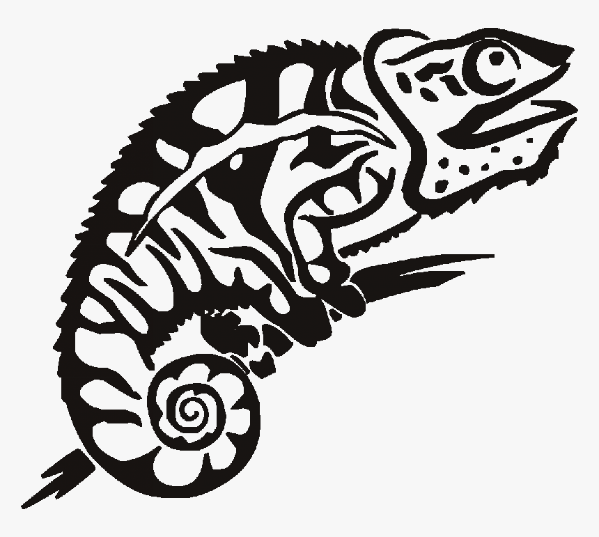 Lovely Surprised Tribal Chameleon Tattoo Design - Chameleon Silhouette, HD Png Download
