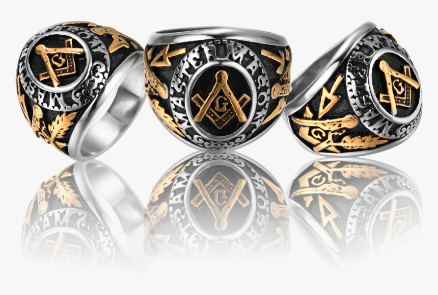 College Style 18k Gold Freemason Ring, HD Png Download