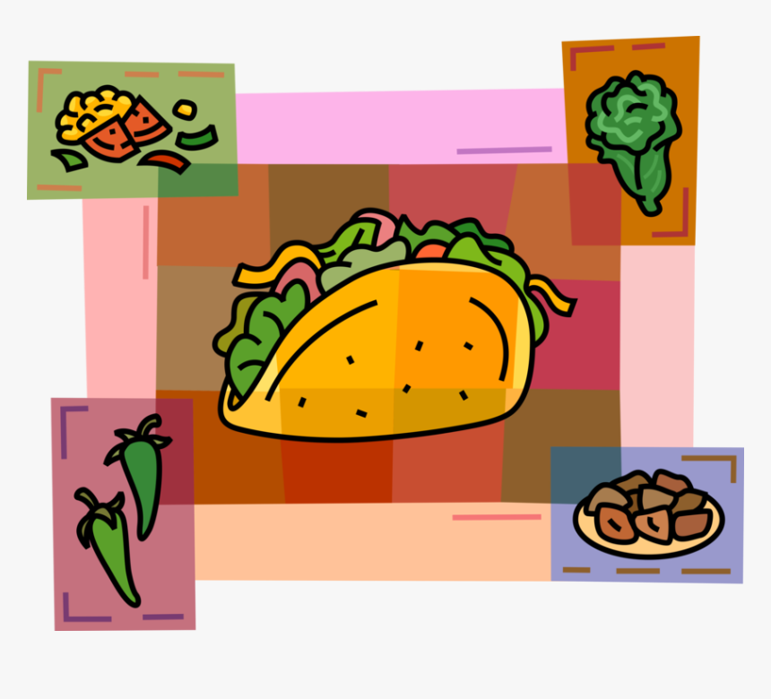 Vector Illustration Of Mexican Cuisine Taco Corn Or - Tacos Clipart, HD Png Download