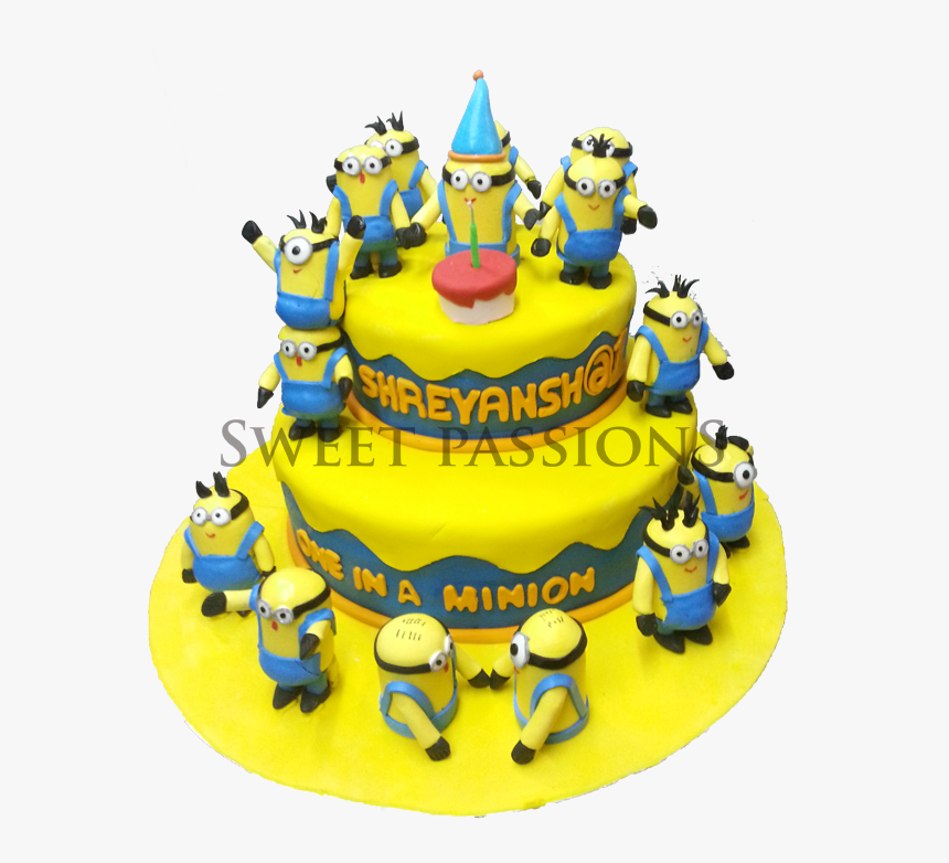 2 Tier Minion Party Time Cake, HD Png Download