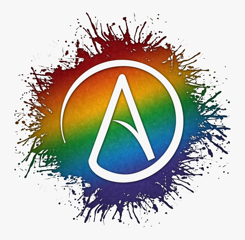 Atheist Symbol Silhouetted Out Of Lgbtq Rainbow Paint - Rainbow Atheist Symbol, HD Png Download