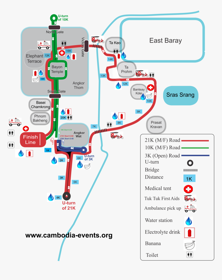 Angkor Wat Half Marathon Route, HD Png Download