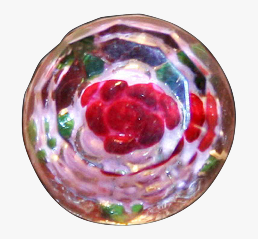 Diminutive Faceted Glass Ball Button With Rose Inside, HD Png Download