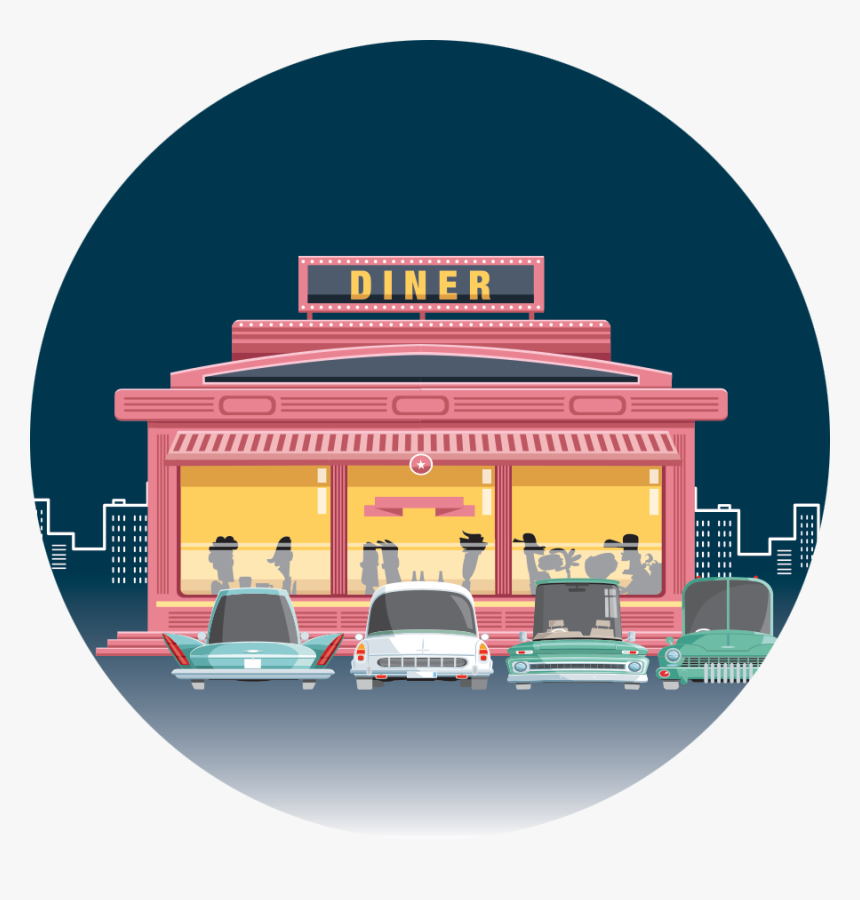 Image Depicting Cartoon Diner With People Eating Inside - Car, HD Png Download