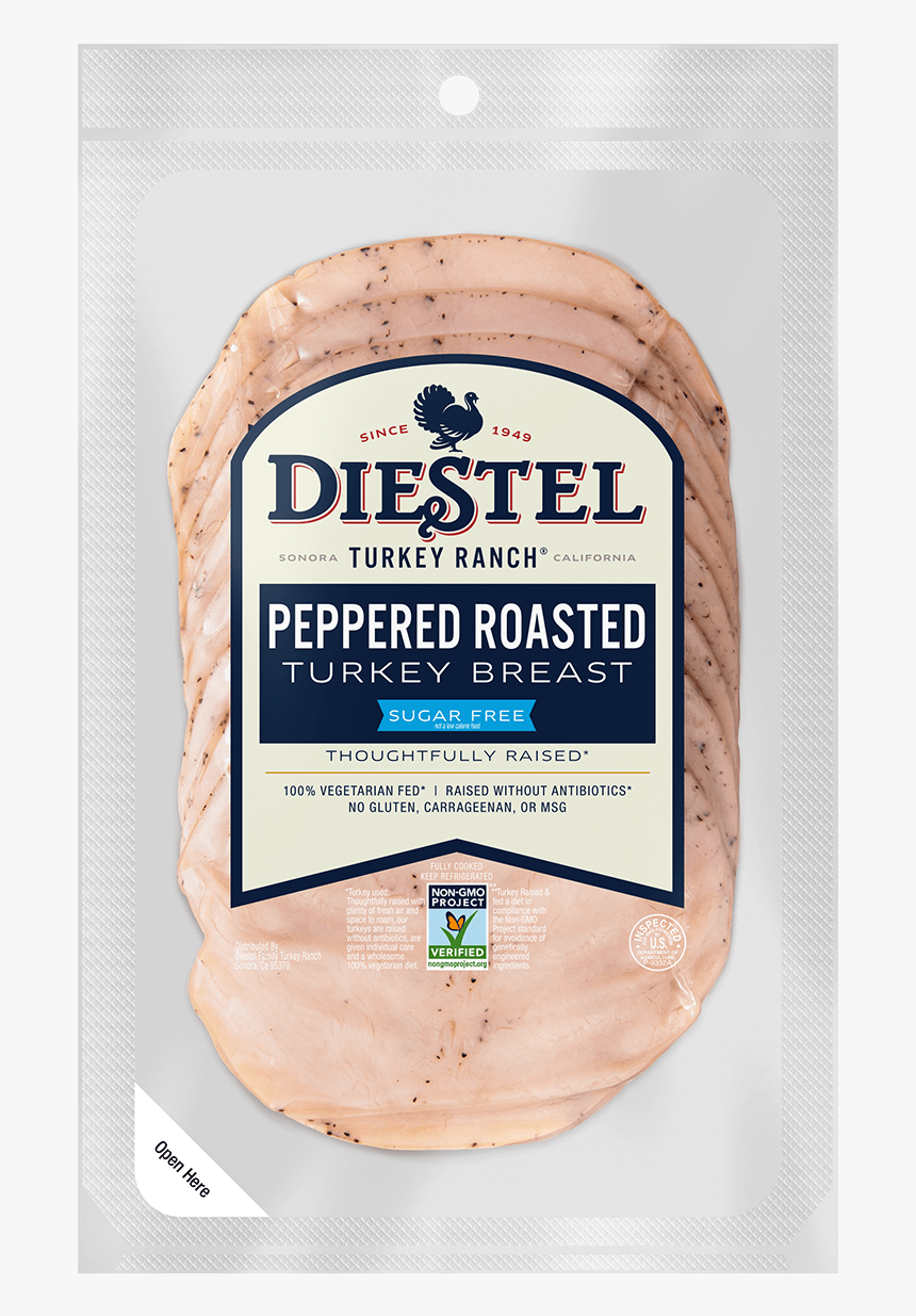 Deli Pre-sliced Turkeybreast Pepperroasted Nongmo Rendering - Diestel Pastrami Turkey, HD Png Download