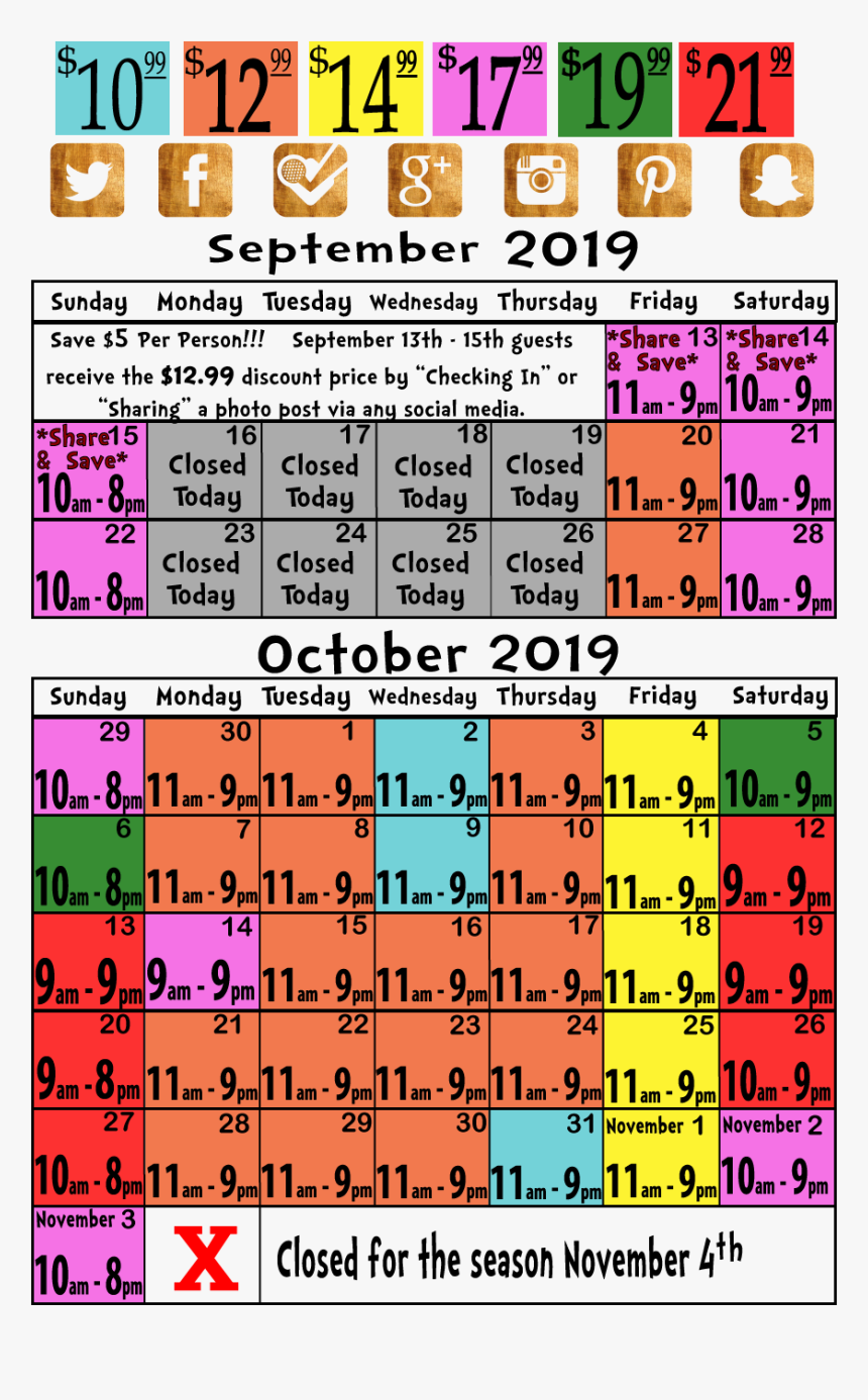 Calendar Price And Hours Of Operation For 2019 Bengtson - Bengtson's Pumpkin Farm And Fall Fest, HD Png Download