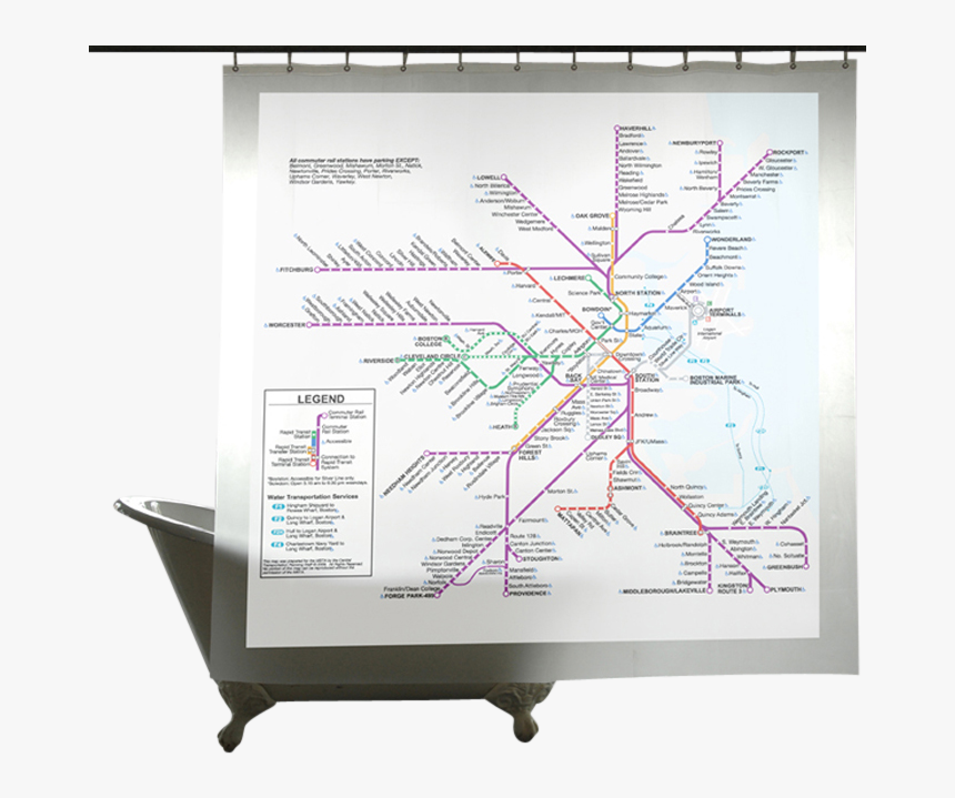 Map Series Shower Curtains, Boston Transit-0 - Educational Shower Curtains, HD Png Download