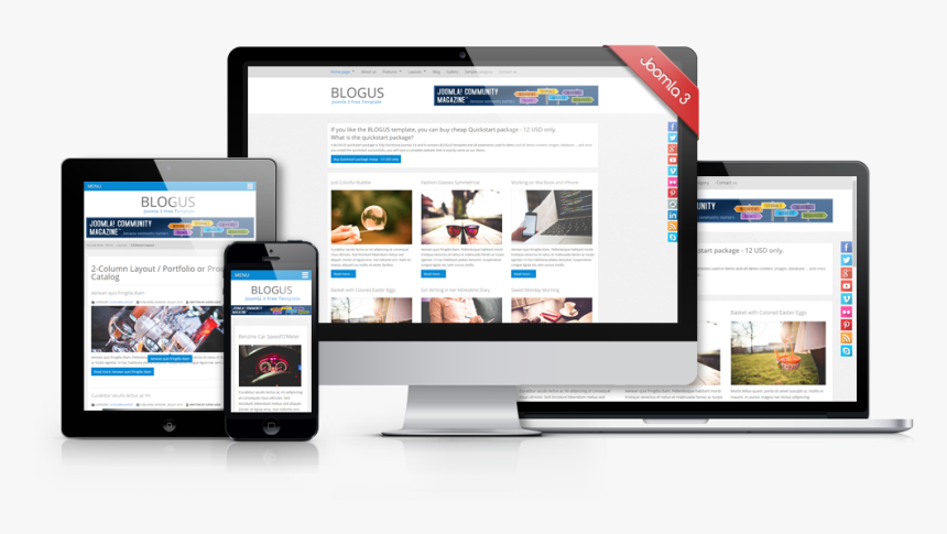 Blogus Joomla 3 Rwd Free Template Showcase - Template Joomla 3 Responsive Free, HD Png Download
