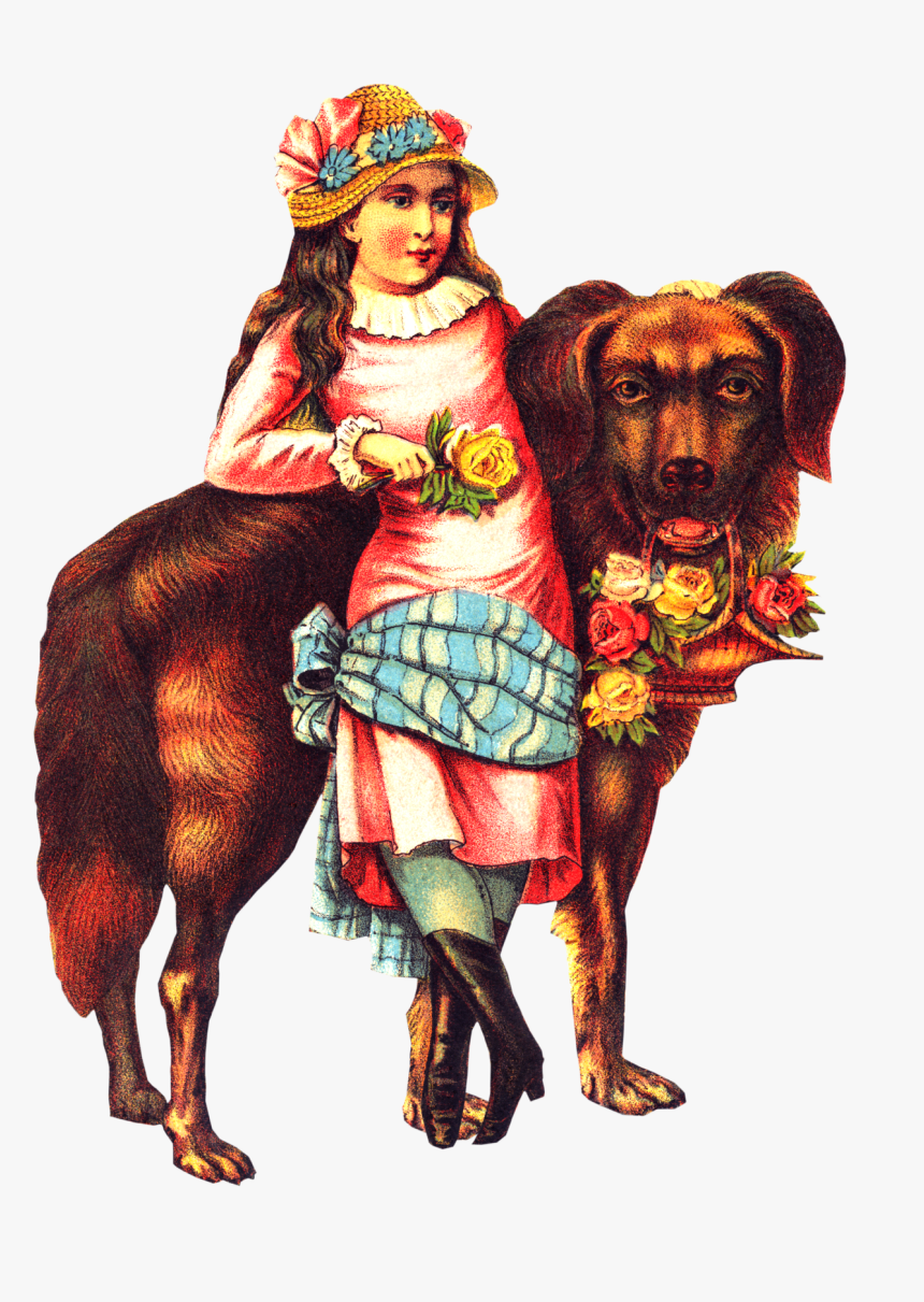 Free Victorian Girl Big Dog Clipart - Victorian Clip Art Free Dog, HD Png Download
