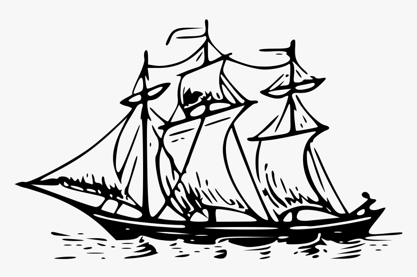 Drawn Boat Yacht - Three Masted Ship Drawing, HD Png Download