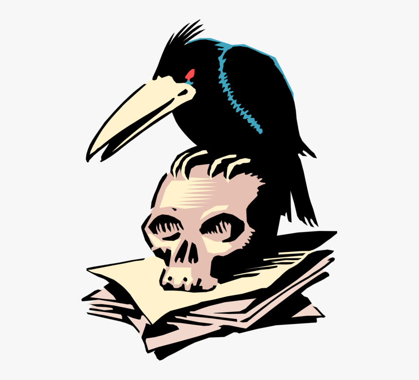 Vector Illustration Of Black Crow Bird Sits On Human - Black Crow Halloween Clipart, HD Png Download