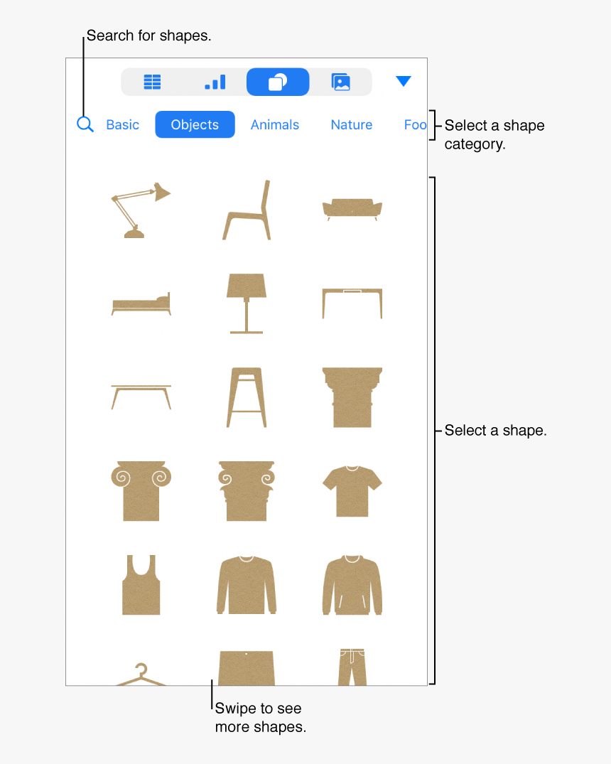 The Shapes Library, With Categories At The Top And - Shape, HD Png Download