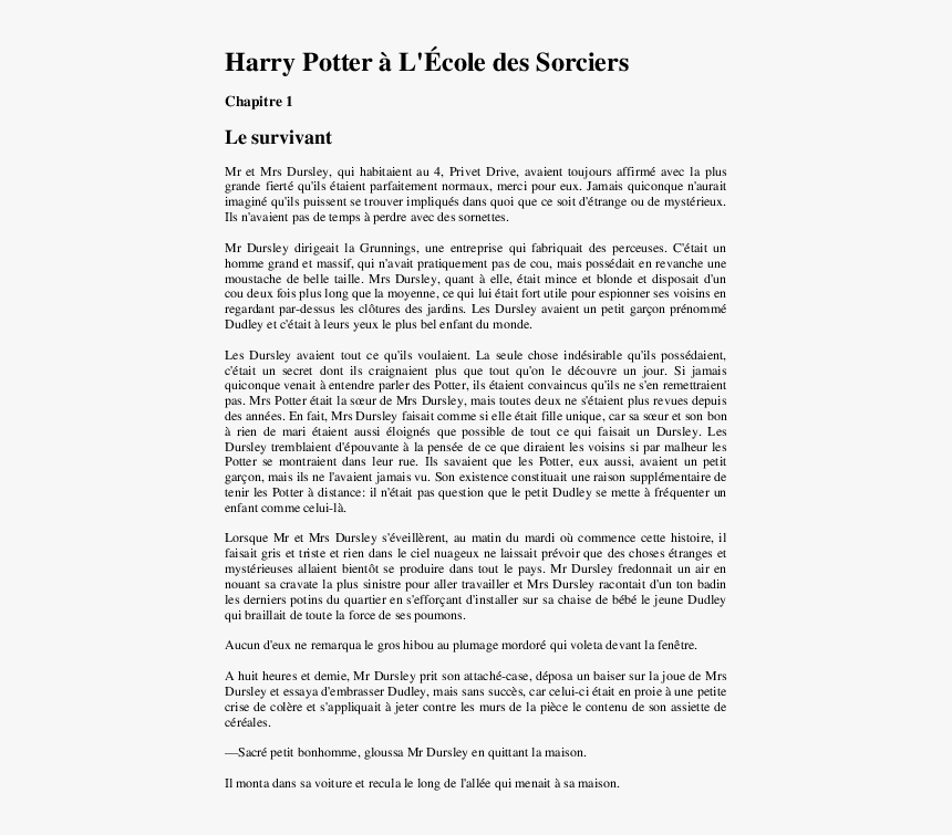 Harry Potter Livre Chapitre 1, HD Png Download