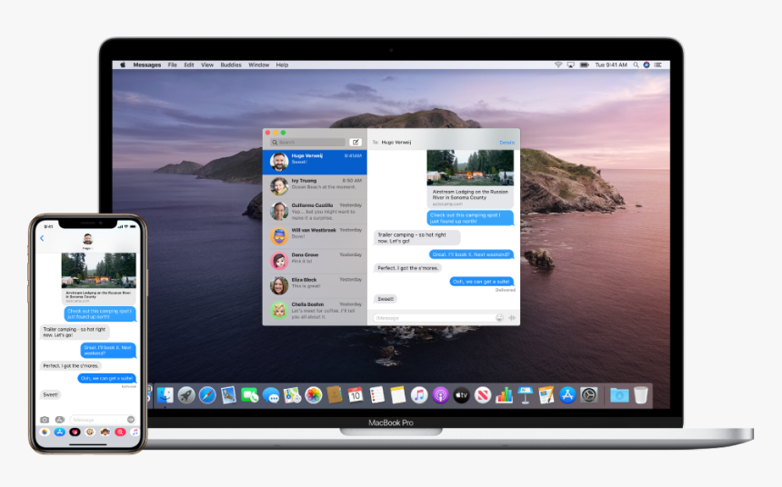 Iphone Showing A Text Message, Next To A Mac Where - Mac Os Catalina, HD Png Download