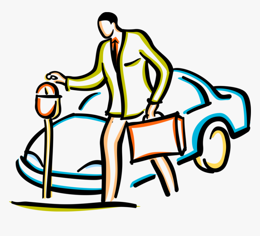 Vector Illustration Of Businessman Puts Money In Parking - Parking Meter Coloring, HD Png Download