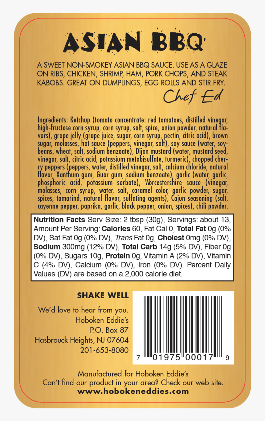 Asian Bbq 14 Oz Back - Mustard, HD Png Download