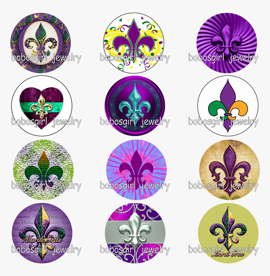 Purple Fleur De Lis Mardi Gras Glass Magnetic Button - Circle, HD Png Download