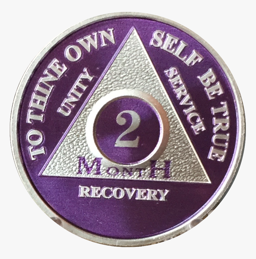 2 Month Purple Silver Plated Aa Medallion 60 Day Chip - Badge, HD Png Download