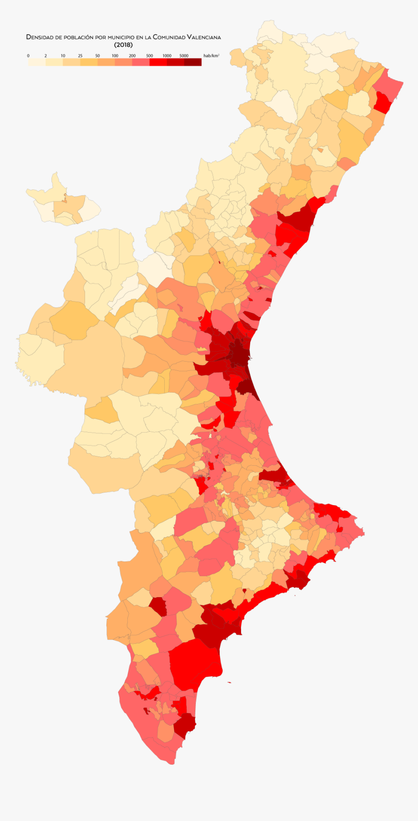Comunidad-valenciana Densidad - Densidad De Poblacion Comunidad Valenciana, HD Png Download