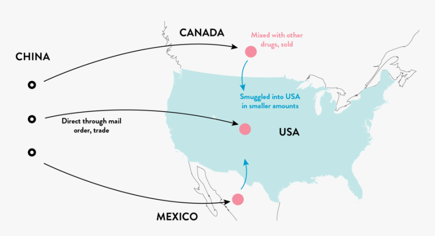 Figure 2 Fentanyl Routes Into North America [18] - Map, HD Png Download
