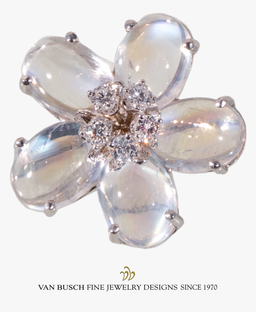 Moonstone And Diamond Flower Ring 
 Data Zoom //cdn - Body Jewelry, HD Png Download
