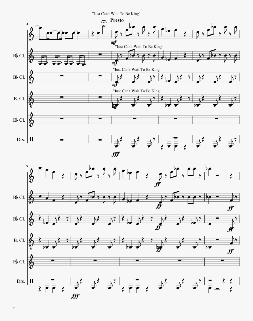 Revised Lion King Sheet Music Composed By Rose Bruns - Marsch 1 Tenorhorn, HD Png Download