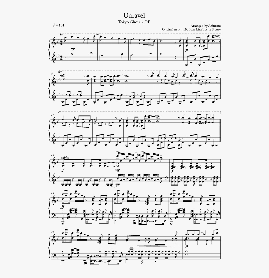 Tokyo Ghoul Partition Piano, HD Png Download