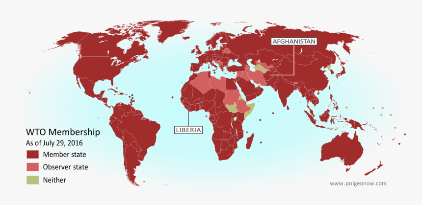 Map Of World Trade Organization Member And Observer - World Overpopulated, HD Png Download