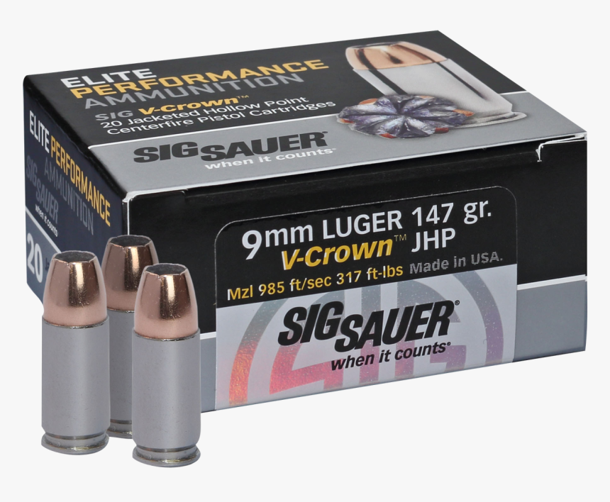 Sig Sauer E9mma320 Elite V-crown 9mm Luger 147 Gr Jacketed - Sig Sauer 45 Hollow Point, HD Png Download