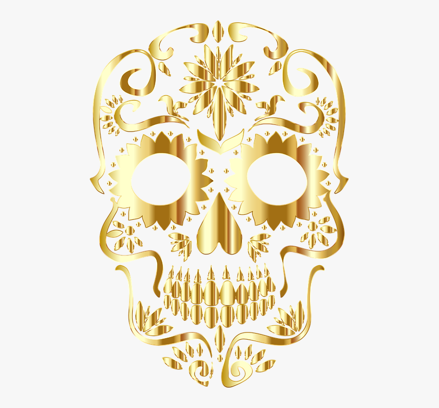 Gold Sugar Skull Png, Transparent Png