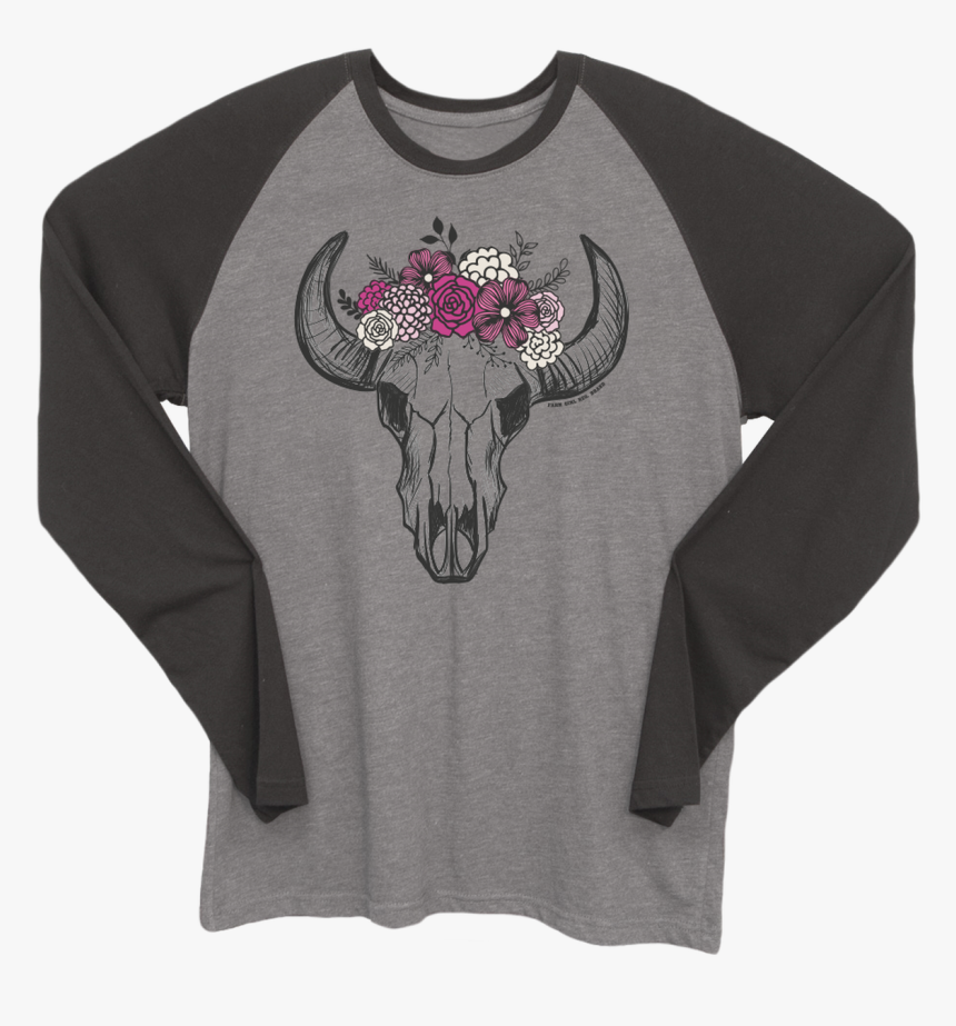 Farm Girl Floral Skull Baseball Tee, HD Png Download