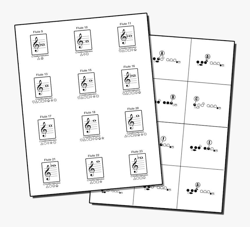 Transparent Flute Clipart Black And White - Flute Fingering Chart Flashcards, HD Png Download