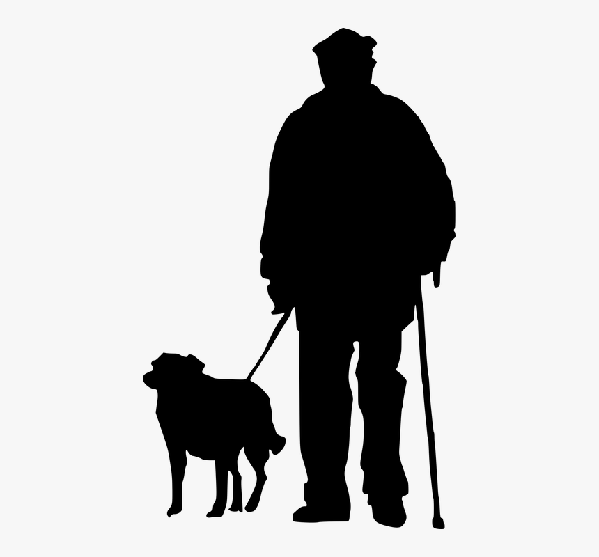 Silhouette, Man, Pet, Senior, Standing, Object, Puppy - Man Walking Dog Silhouette, HD Png Download