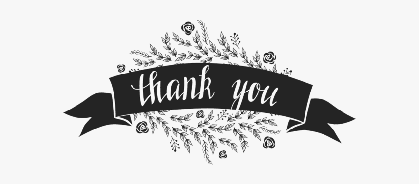 Thank You Stamp With Flowers And Ribbon Banner Grande - Black Thank You Banner, HD Png Download