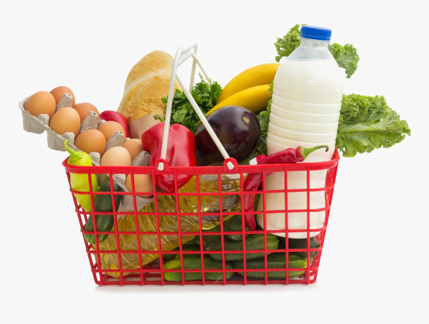 Shopping Basket With Groceries, HD Png Download