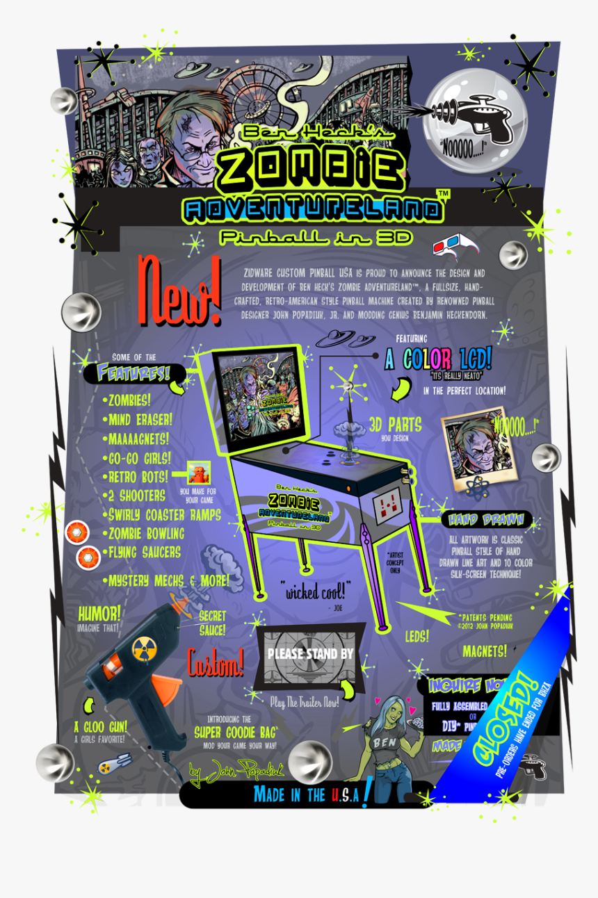 Sweet New Details On Ben Heck’s Zombie Adventureland - Retro Atomic Zombie Adventure Land Pinball, HD Png Download