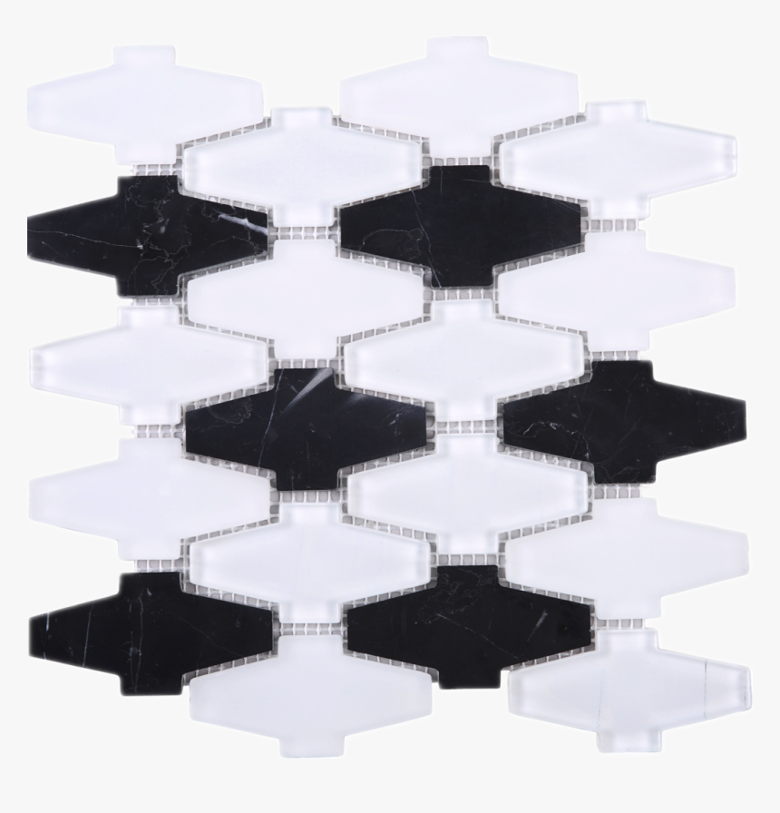 Crossroad Pattern White Glass With Black Marble Mosaic - Coffee Table, HD Png Download